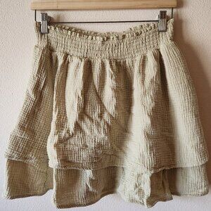 C&C California Pistachio Green Tiered Gauze Mini Skirt